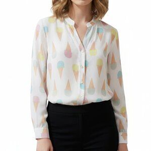 Paz Torras Blouse Long Sleeve Viscose Button Front V Neckline Womens Size 40